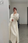 Swayingknit fluffy hair feathers long jacket SW22AW1T101 White